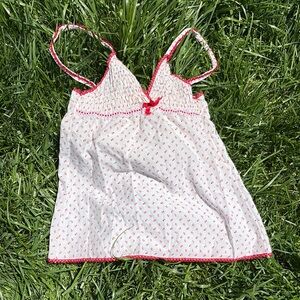 White and Red Sleeveless Top 70’s Era Tank Babydoll Top